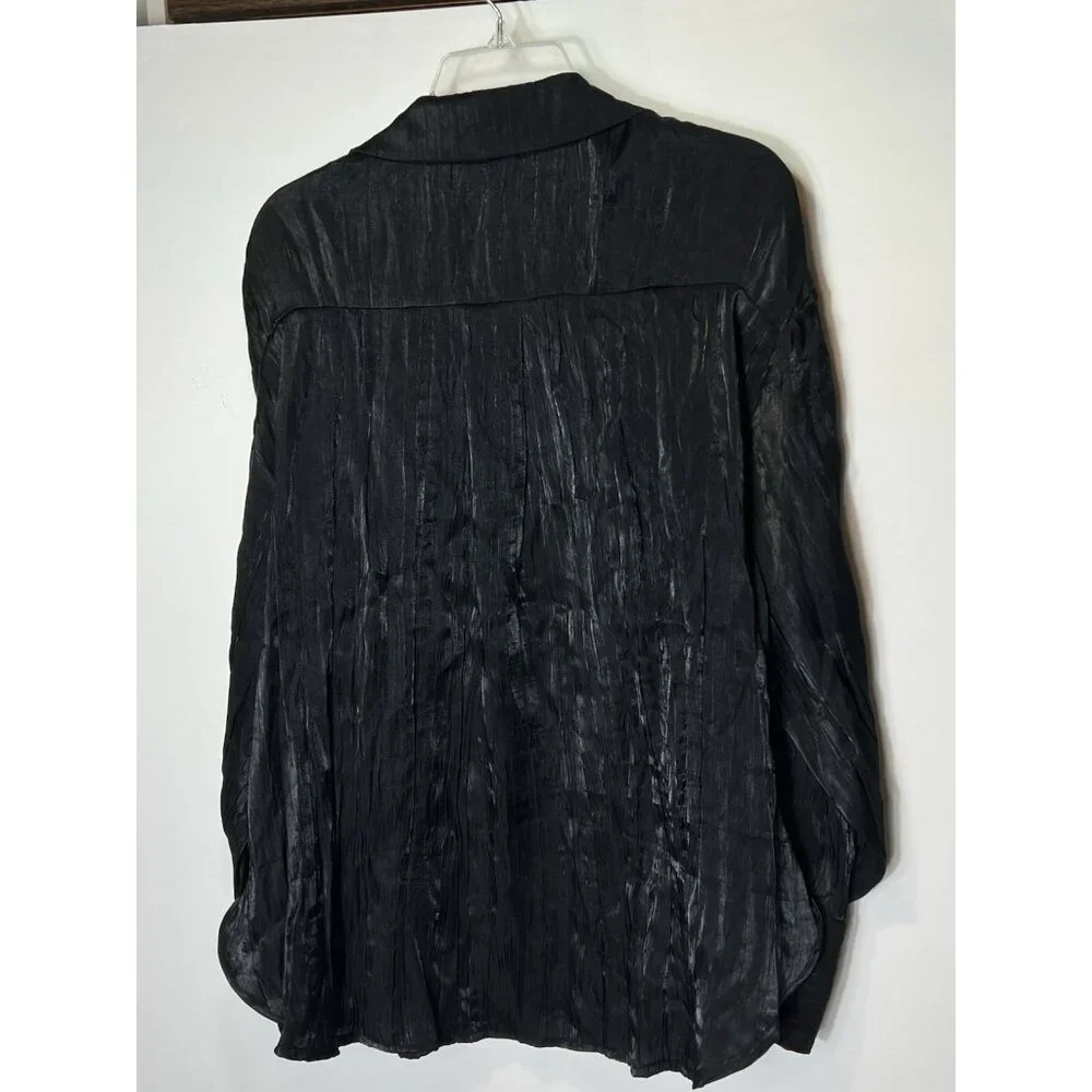 Forever 21‎ Long Sleeve Button Black Crinkle Slit Sides Women’s Size Large NWT - Picture 6 of 16